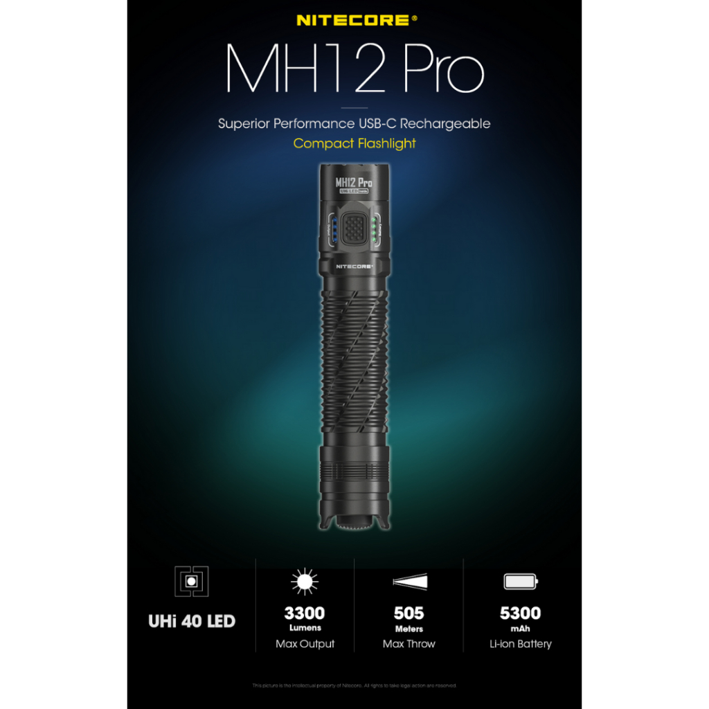 Senter LED Flashlight Tactical NiteLab UHi 40 3300 Lumens Hitam MH12 Pro NITECORE