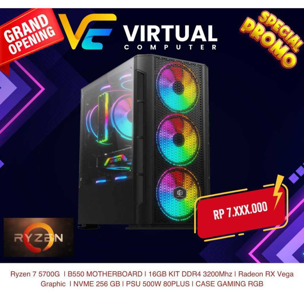 PC Rakitan Gaming Ryzen 7 5700G | NVME 256GB | RX VEGA | 16GB DDR4 NEW