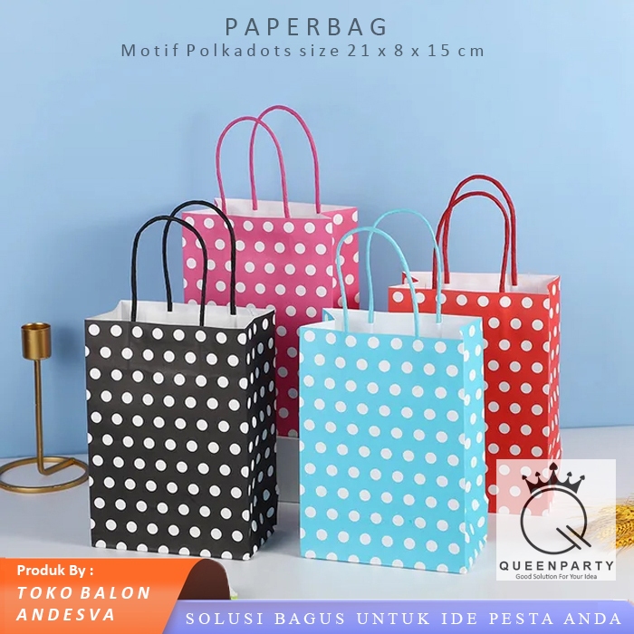 paper bag polkadots / tas souvenir ultah kantong kertas motif polkadot / tas kertas motif polkadots