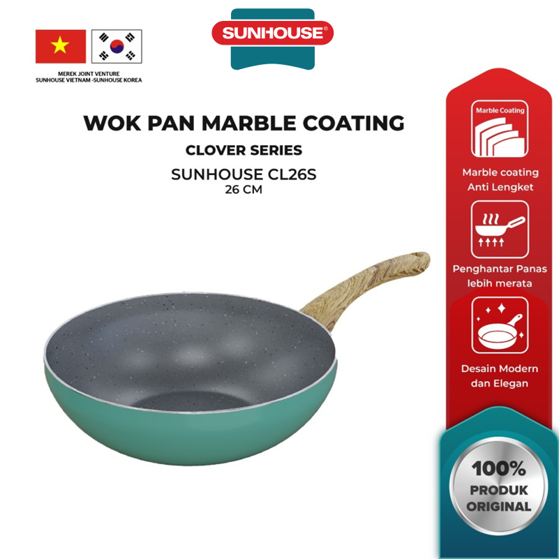 Sunhouse CL26S Clover Marble Deep Pan 26cm | Fry Wok Marble 26 cm