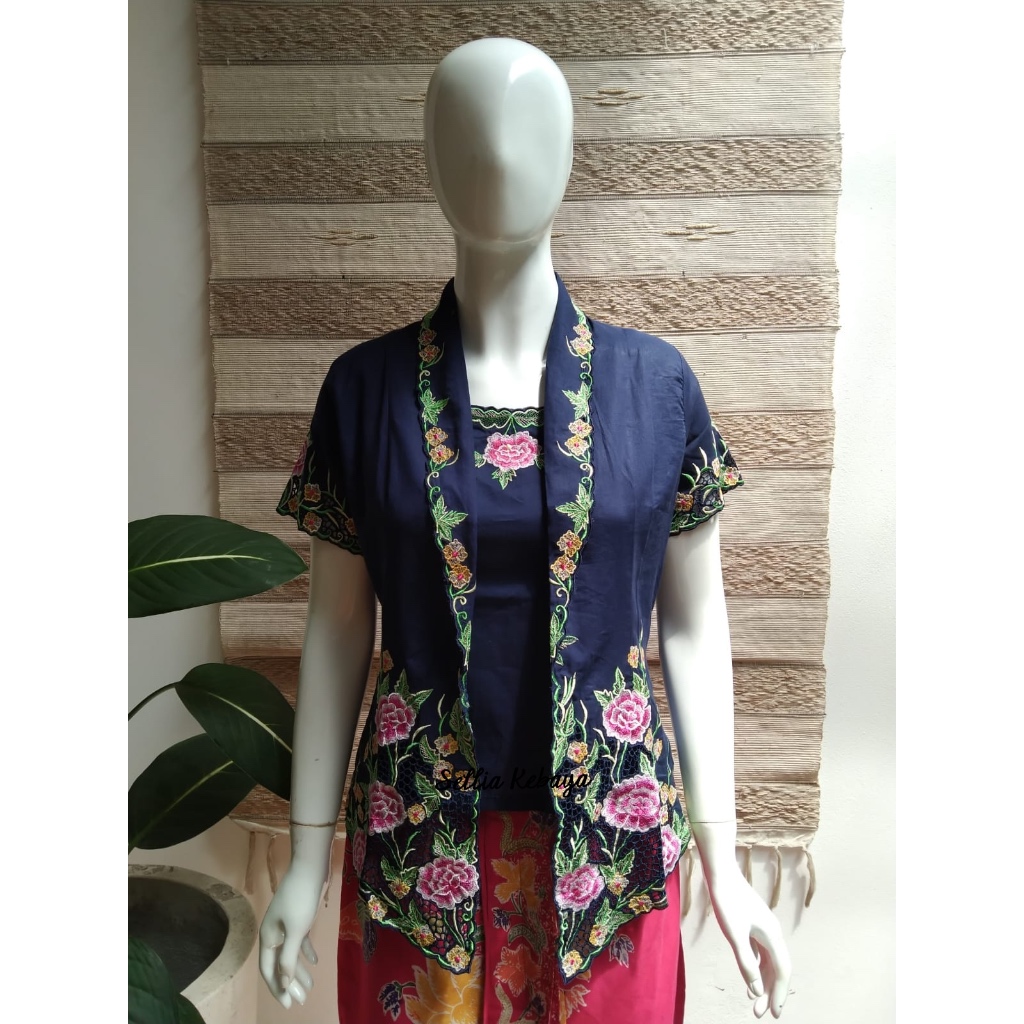 Kebaya Encim Kamisol Bordir Langsung Warna - Tgn Pendek