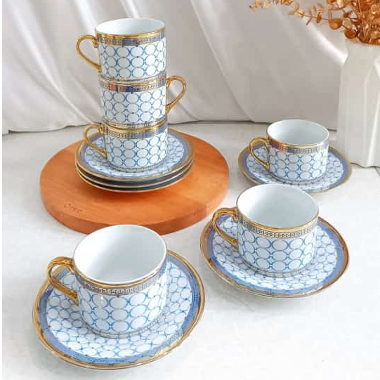 CANGKIR SET KOPI/TEH ESTETIK 6 PCS - BIRU