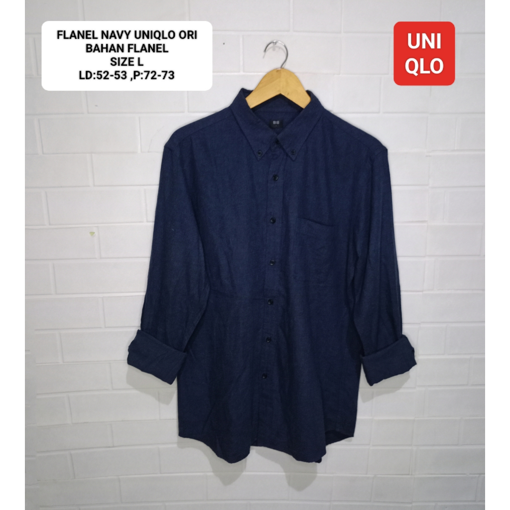 KEMEJA FLANEL POLOS NAVY UNIQLO ORI SIZE L