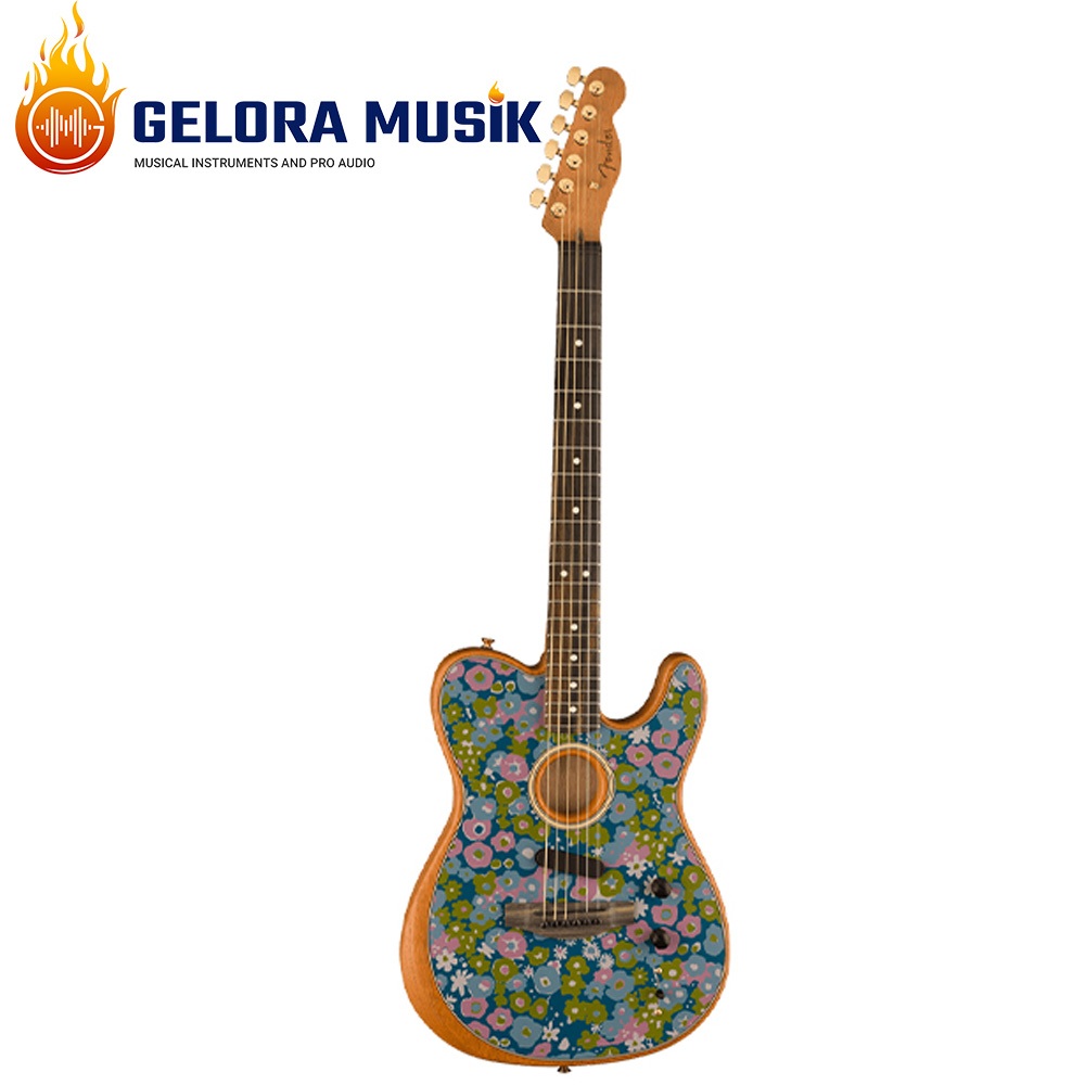 Gitar Akustik Fender FSR American Acoustasonic Telecaster w/bag, Ebony FB, Blue Flower