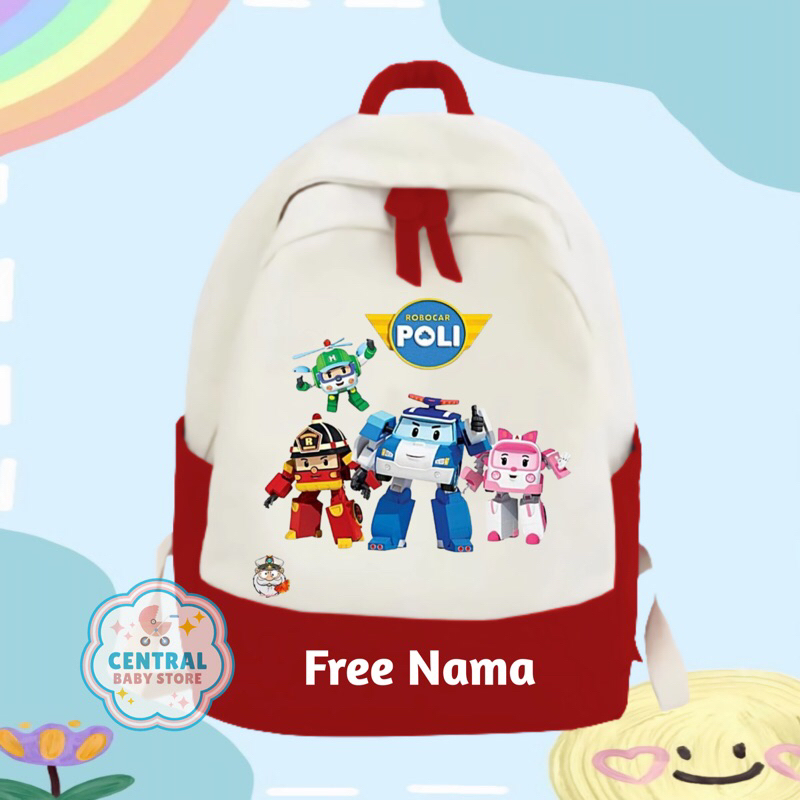 TAS RANSEL BACKPACK ANAK SEKOLAH SD / TK CUSTOM GAMBAR ROBOCAR POLI FREE CETAK NAMA