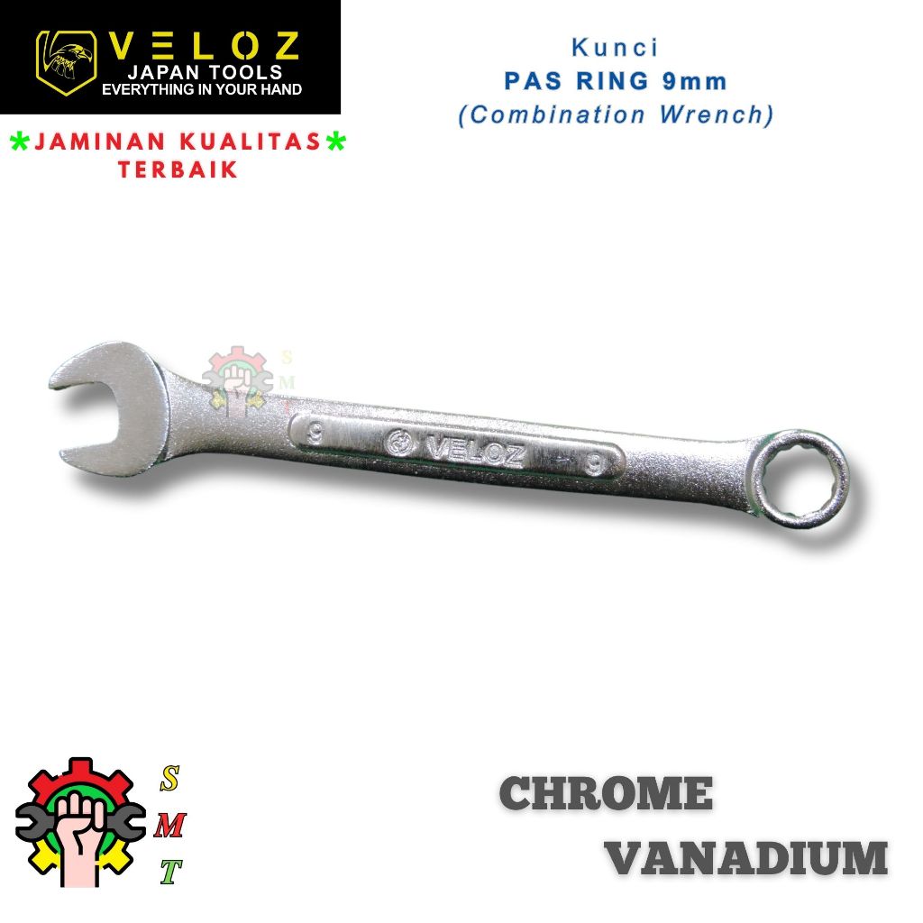 Kunci Pas Ring 9mm VELOZ / Kunci Ring Pas 9mm Chrome Vanadium Steel Veloz SMT Surabaya