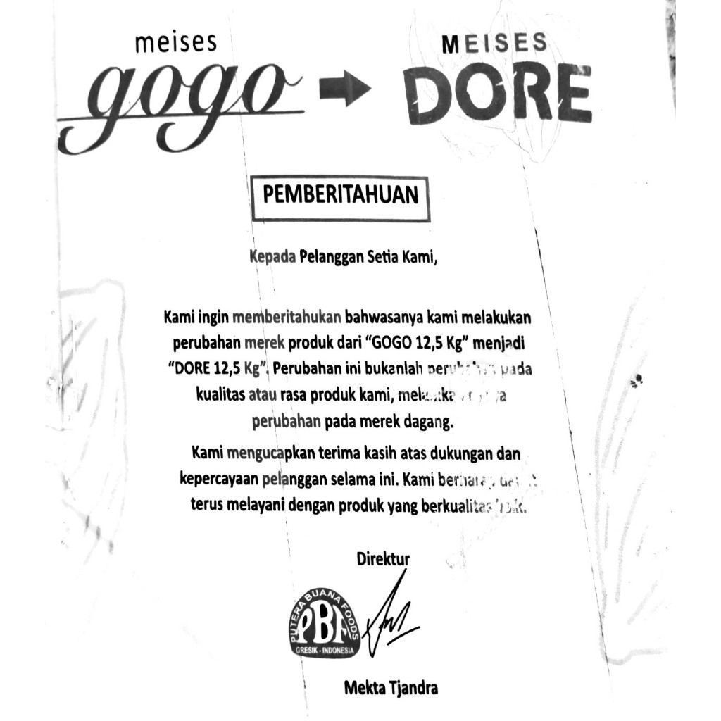 

Dore meses kemasan karton 12,5kg