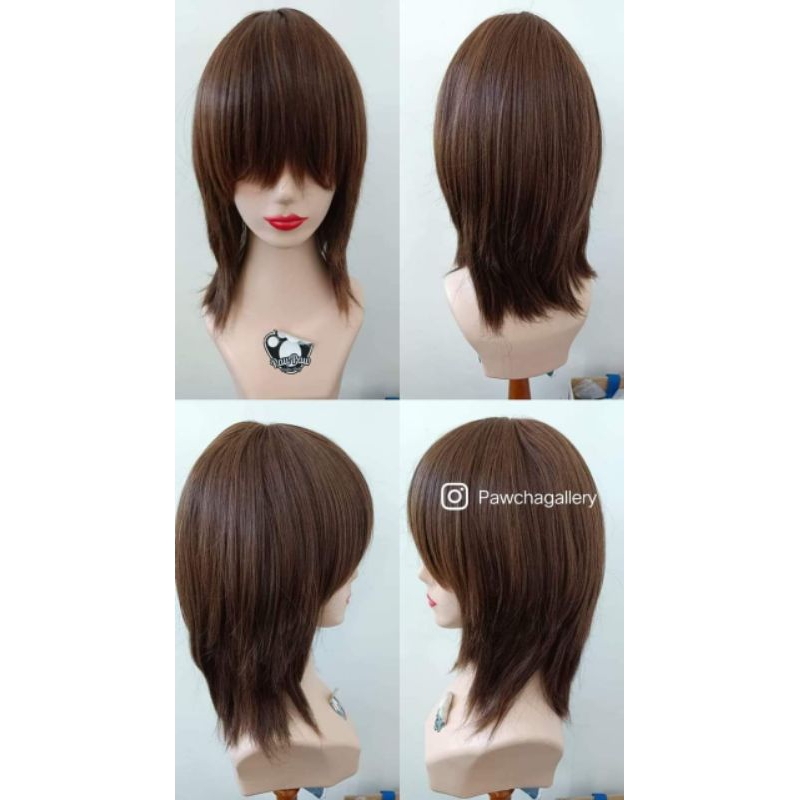Wig daily wig wolfcut wig cosplay pendek wig dark brown