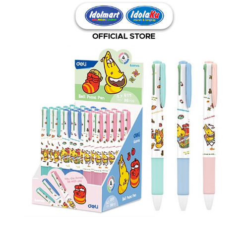 

IDOLMART Deli Larva Ballpoint Pen / Pulpen Cetek 0.7mm Tinta 4 Warna Ujung Tip Bundar dan Grip Karet EQ171