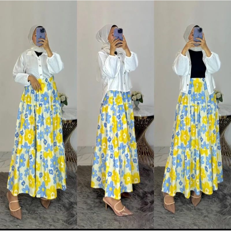 SETELAN ROK BUNGA BAHAN KATUN CRINKLE PREMIUM ROK RAYON VISCOSE