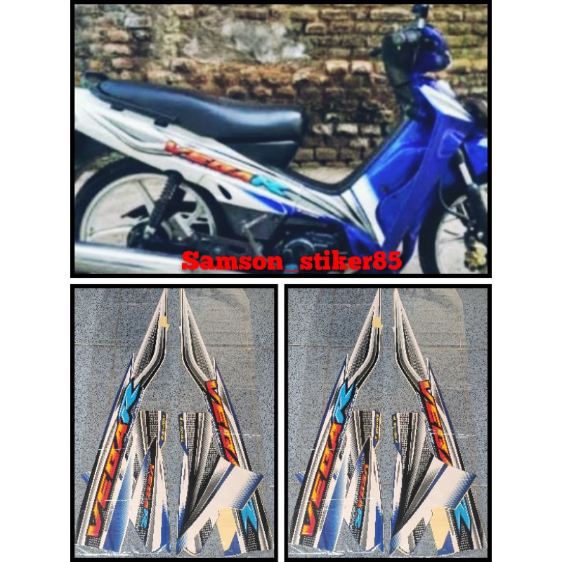 stiker striping motor yamaha vega r 2005 vega lama putih biru lis bodi standar berkualitas