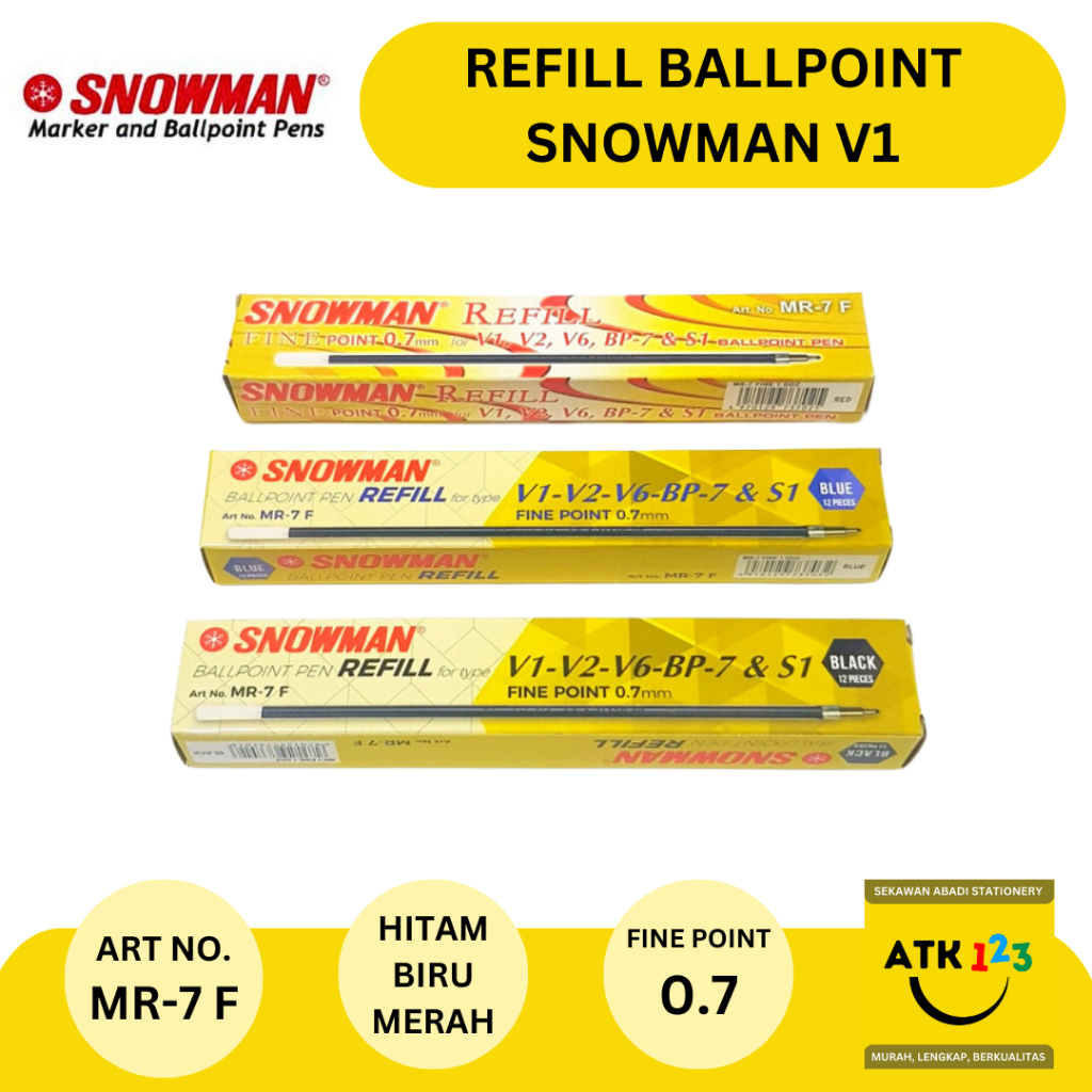 

REFILL Ballpoint Bolpen Pulpen Snowman V1 V2 V6 BP-7 S1 [1 PACK-12PCS]