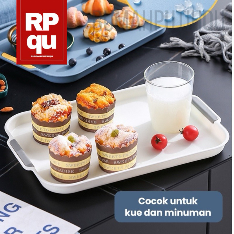 Nampan Makanan Plastik Warna Putih Aesthetic 28cm x 21.5cm, Food Tray Multifungsi, Tempat Saji Makan