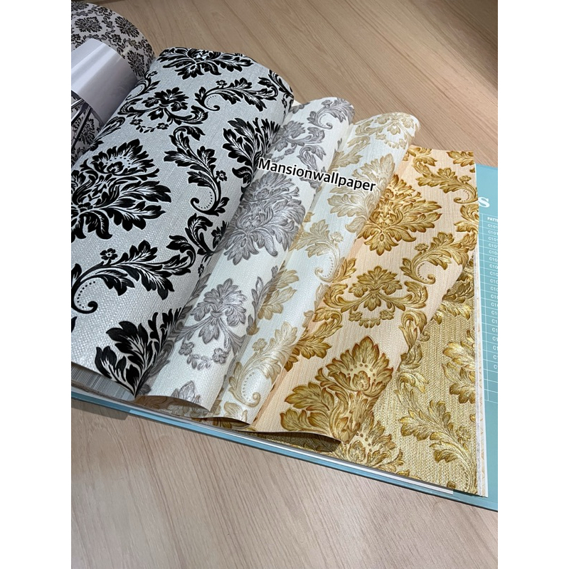 Wallpaper Dinding Murah Klasik Gold Putih Cream Timbul