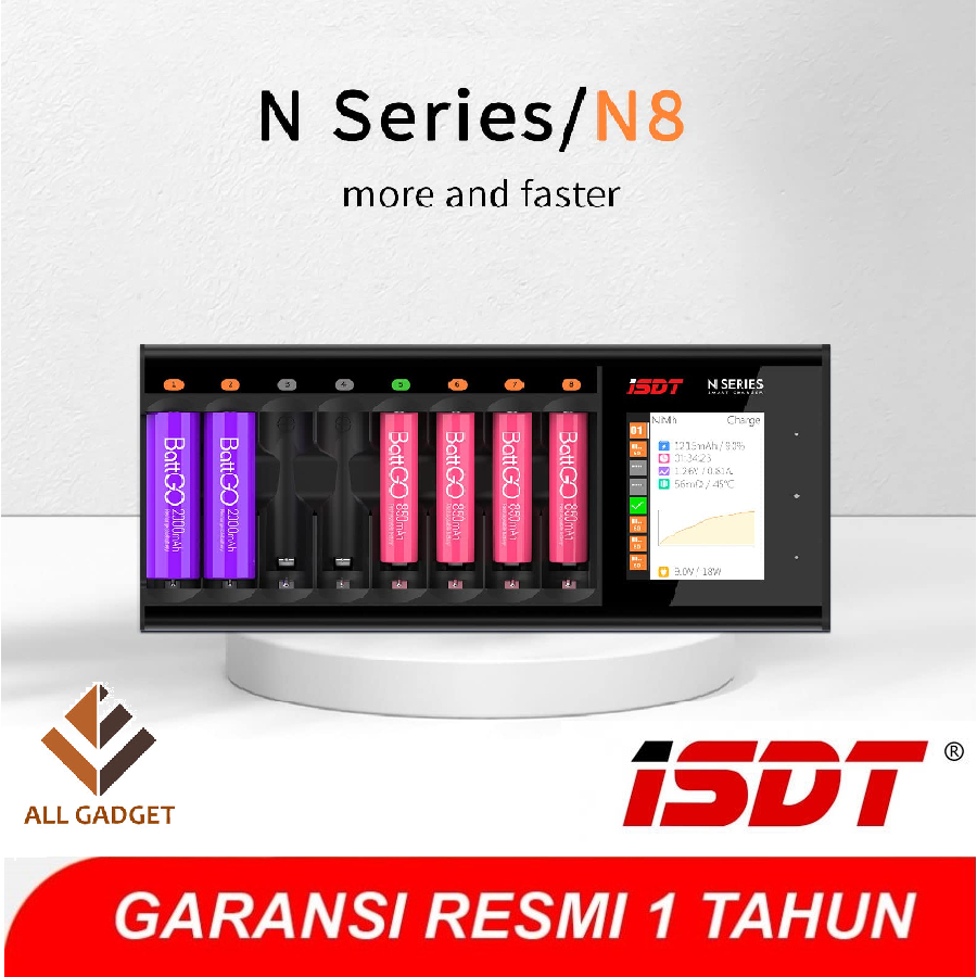 ISDT N8 8 Slot Smart Household Charger LCD Display Micro USB C Fast Charger Battery Batre Baterai Li