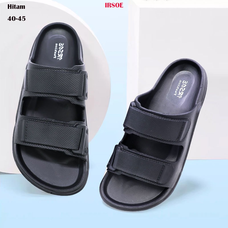 IRSOE Hitam Sandal Platform Pria Tinggi Sandal Pria Kekinian Dewasa Sandal Cowok Pria Sandal Slide P