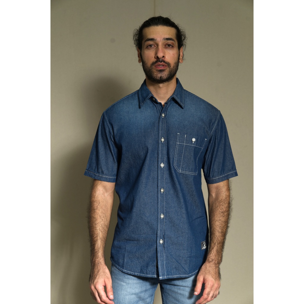 Kemeja LEA Jeans 205 - Dark Indigo Pen-Slot Pocket Short-Sleeve Denim Shirt Garment Spray Wash 20585