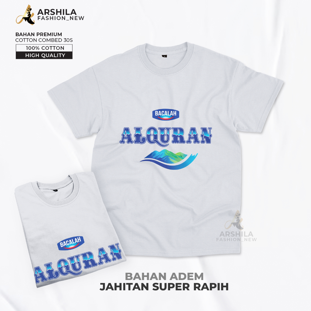 KAOS CUSTOM PLESETAN PRIA WANITA DEWASA SABLON TULISAN BACALAH ALQURAN