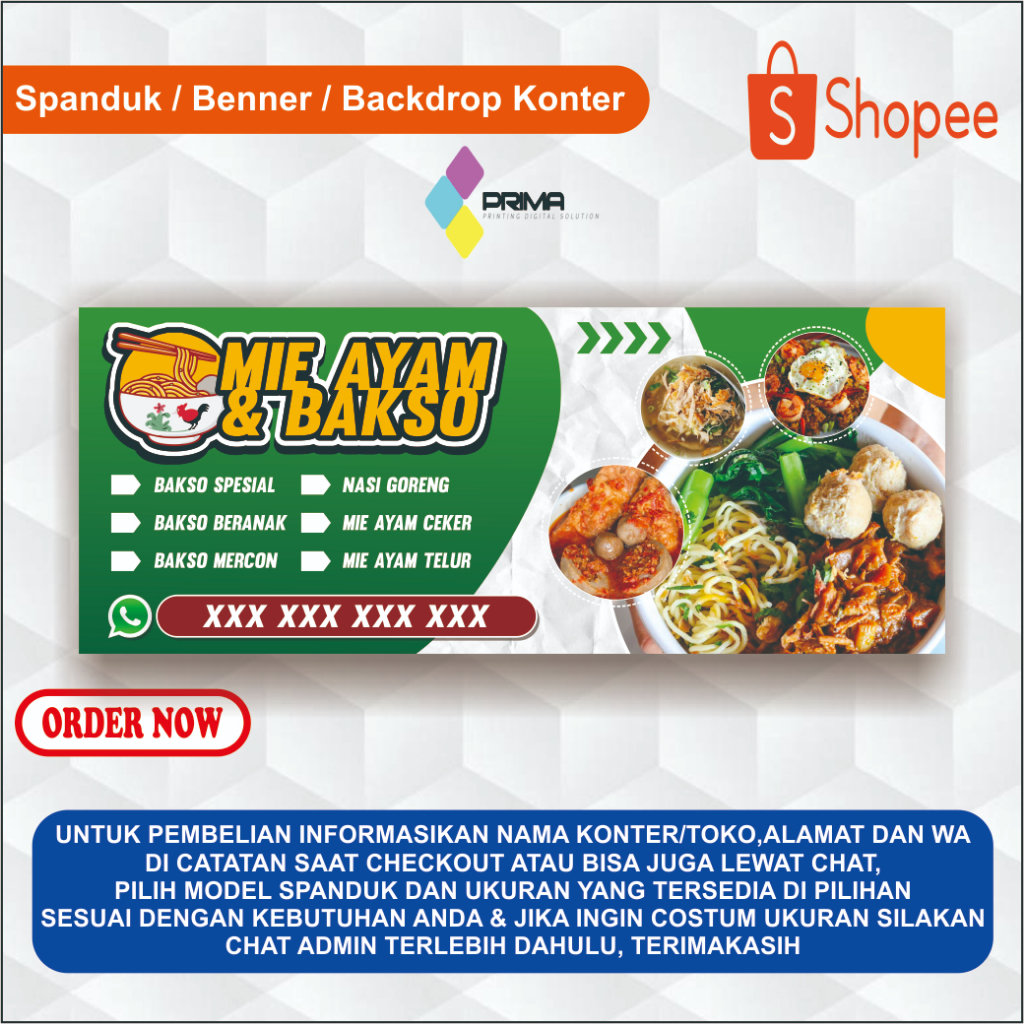 Cetak Spanduk/Banner Usaha Mie Ayam & Bakso Custom