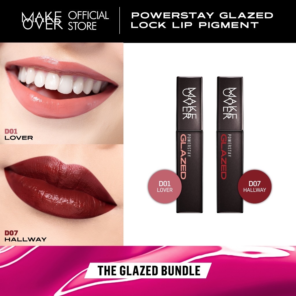 MAKE OVER Powerstay Glazed Lock Lip Pigment D01 Lover + D07 Hallway Ombre Package Indonesia / Paket 