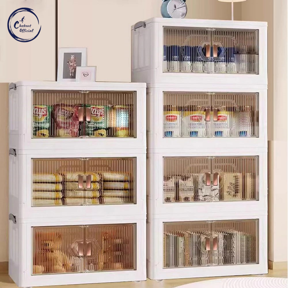 Lemari Susun Plastik Serbaguna dengan Roda Polibox Kotak Penyimpanan Lemari Plastik Roda