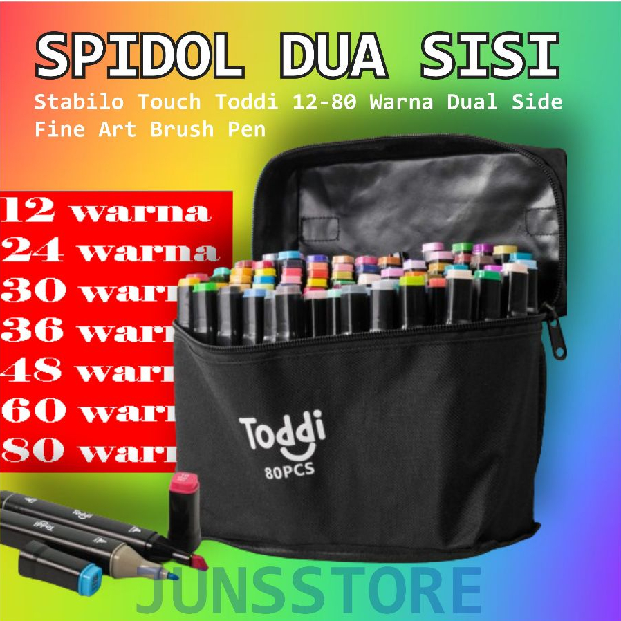 

[ PROMO ] Spidol Dua Mata Sisi Toddi Touch 12/24/60/80/100/120 Warna Speedol Brush Pen Animation Markers / Spidol Stabilo Touch Toddi Dual Side Fine Art Marker Set Sketsa Kaligrafi Multicolor