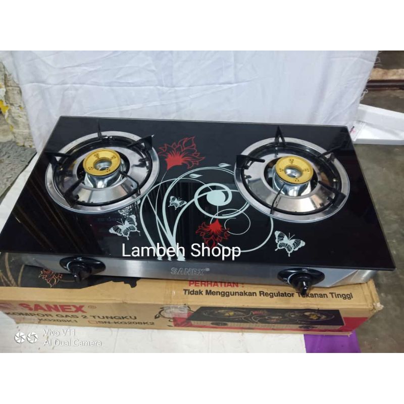 Kompor gas kaca 2 tungku SN KG208K1 merk sanex Batam