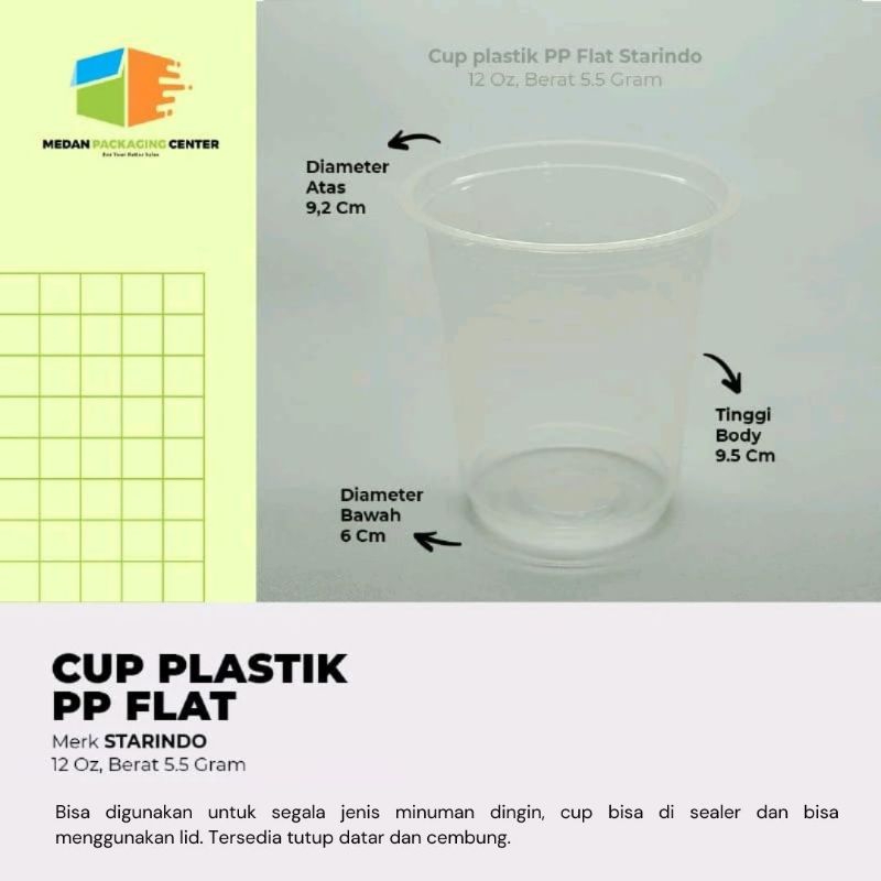 Cup Plastik  PP datar 12oz, 14oz, 16oz Starindo 5.5gr / Cup plastik flat Starindo