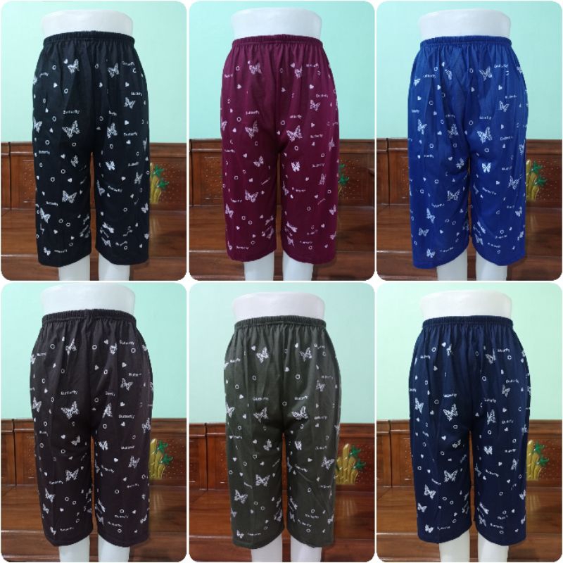 Celana Santai Kolor Pendek 7/8 Print Wanita Size L Bahan Kaos