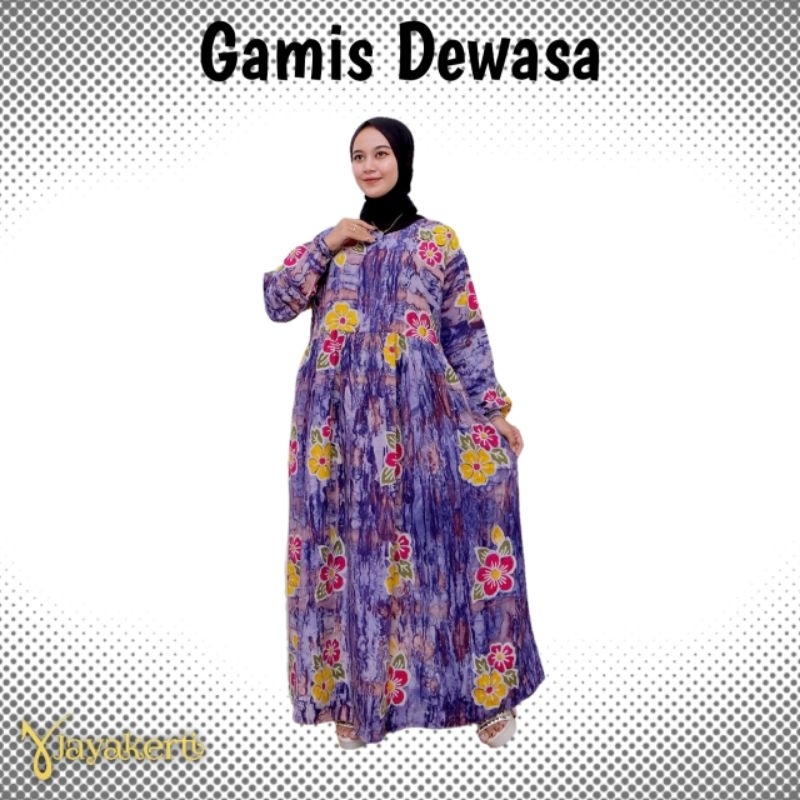 Jayakerti Gamis Batik Cap Malaman Ori Sunan Longdress Wanita Modern Kekinian Motif Bunga Asli Handma