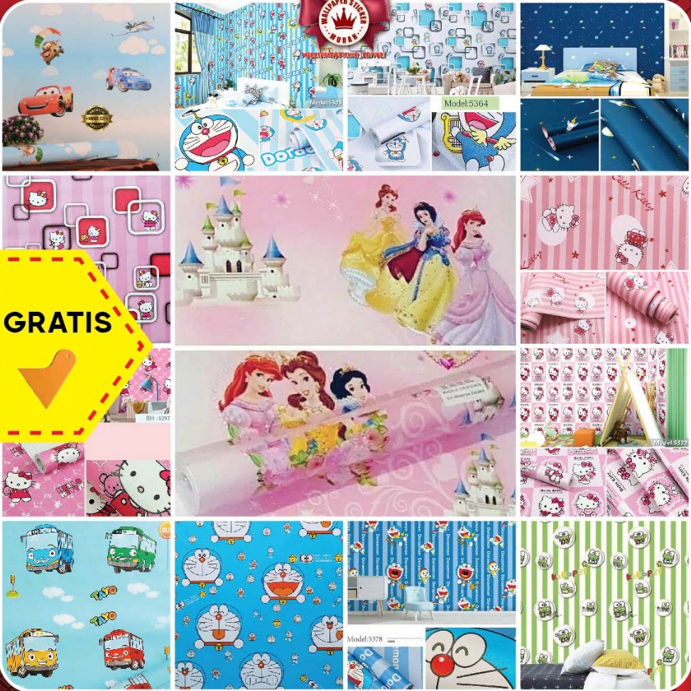 WALLPAPER DINDING KAMAR TIDUR ANAK CEWEK 45CM X 1 M WALPAPER DINDING ANAK WALPEPER KARTUN KARAKTER A