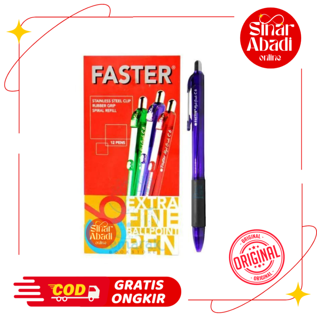 

BALLPOINT / PULPEN / PENA FASTER C6 CETEK 1 LUSIN / 12 BUAH