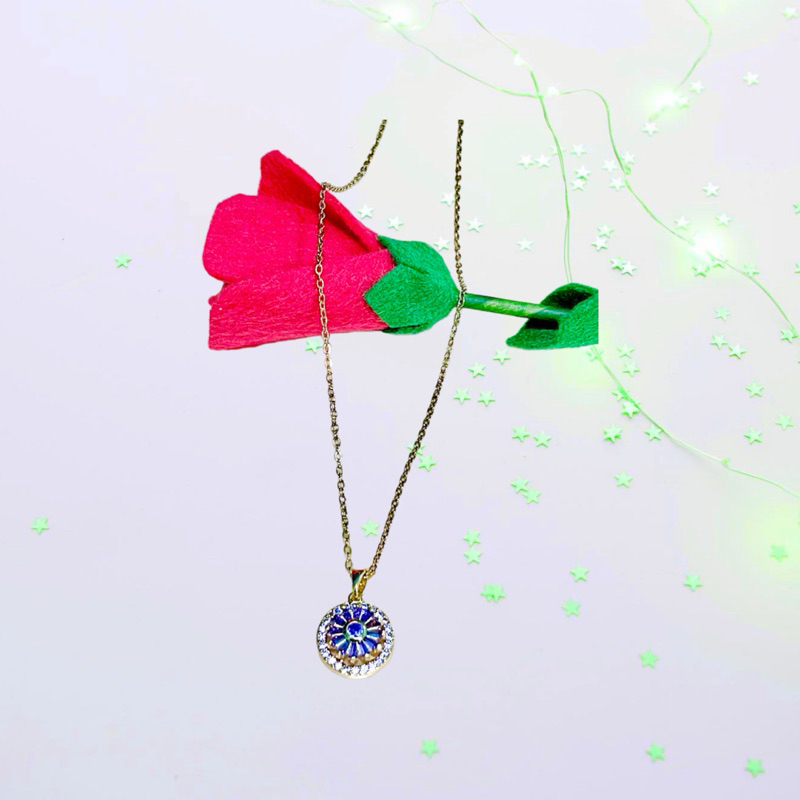 KALUNG TITANIUM LIONTIN PERMATA UNGU (PUTAR)