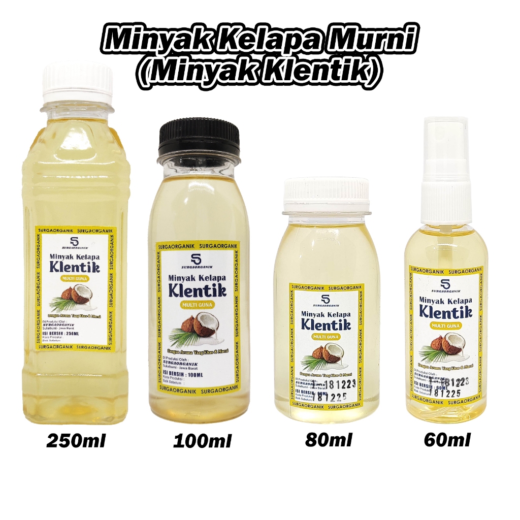 

Minyak Klentik 250ml 100ml 80ml 60ml Minyak Kelepa Murni Kelentik Surgaorganik