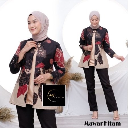 Batik Wanita Atasan Batik Bolero Blouse Batik Bolero Lengan Panjang motif mawar hitam Terlaris