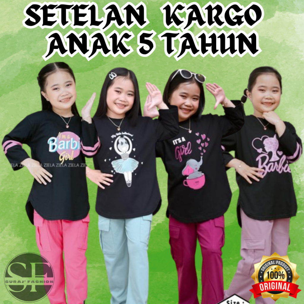	 One Set Cargo Anak Ziela Usia 5 Tahun Setelan Anak Celana Kargo Motif Terbaru	