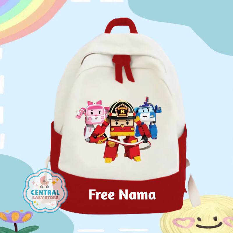 TAS RANSEL BACKPACK ANAK SEKOLAH SD / TK CUSTOM GAMBAR ROBOCAR POLI FREE CETAK NAMA
