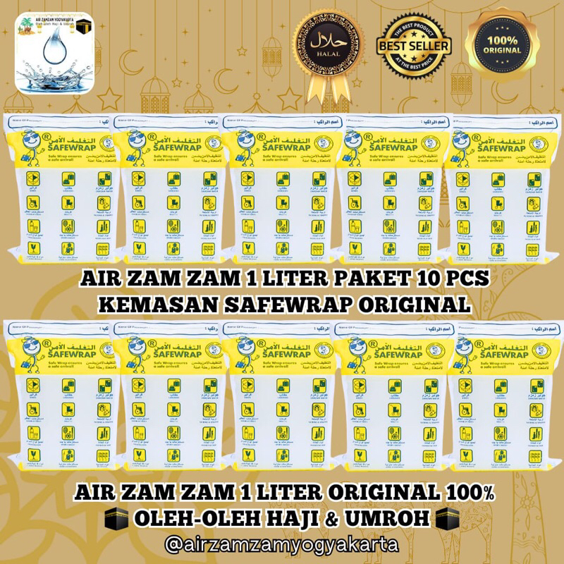 

Paket 10 Pcs Air Zamzam 1 Liter Asli 100% | Air Zam Zam 1 Liter Kemasan Safewrap Original Printed Mekkah | Oleh-oleh Haji & Umroh