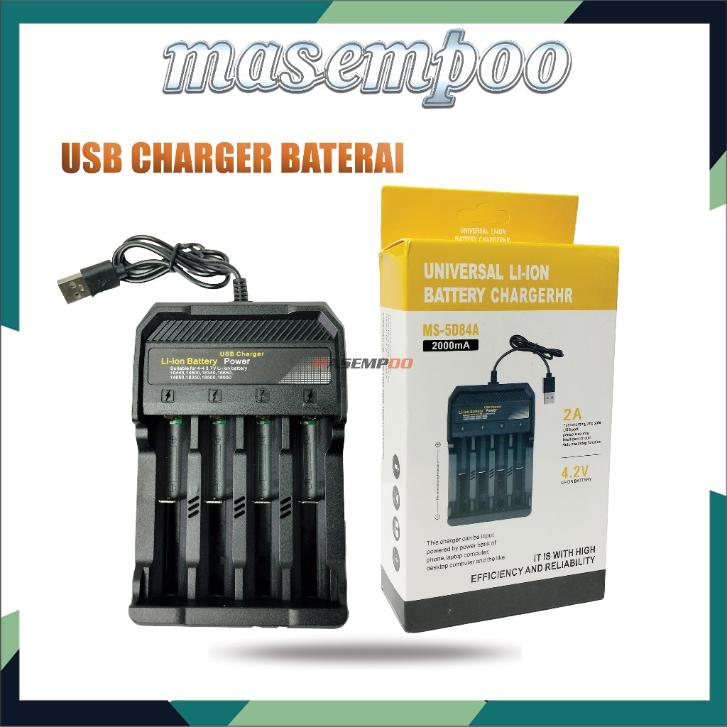 Cas Baterai 18650  MS-5D84 4 Slot 2000 mA Casan Batre Charger USB Batrai