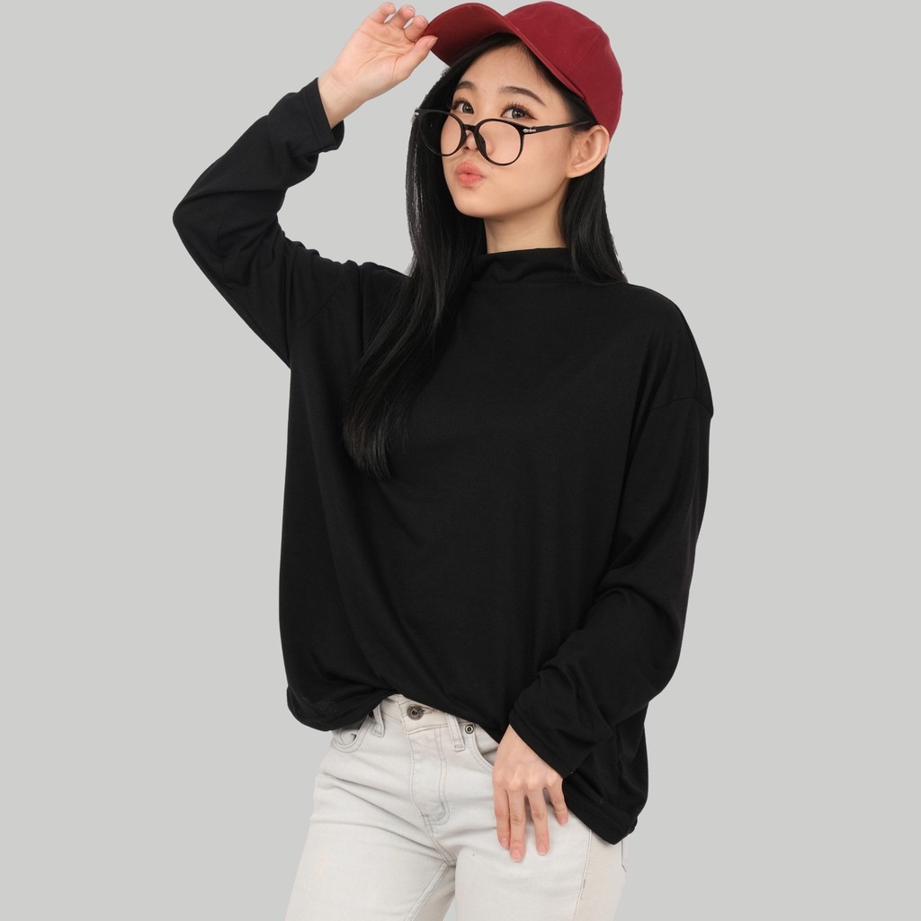 Kaos Inner Manset Turtleneck Lengan Panjang Wanita Oversize