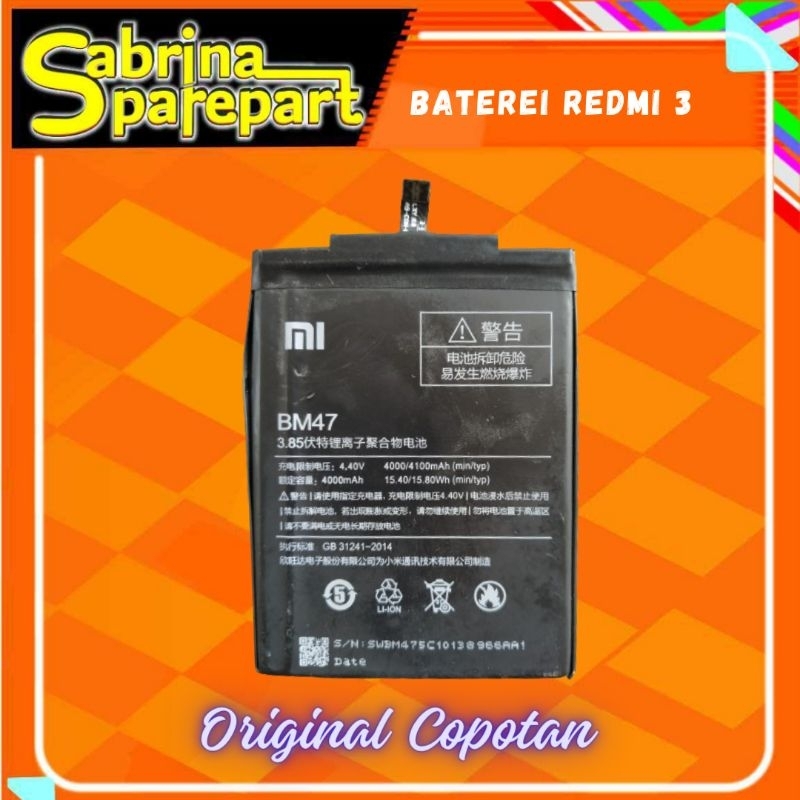 Baterai  Baterai Batre Xiaomi Redmi 4X / 3s BM47 Original Copotan