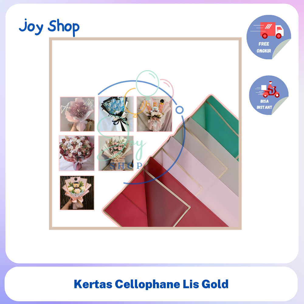 

Kertas Bouquet Bunga Cellophane Flower Wrapping Golden Line Lis Gold Kertas isi 20 lembar