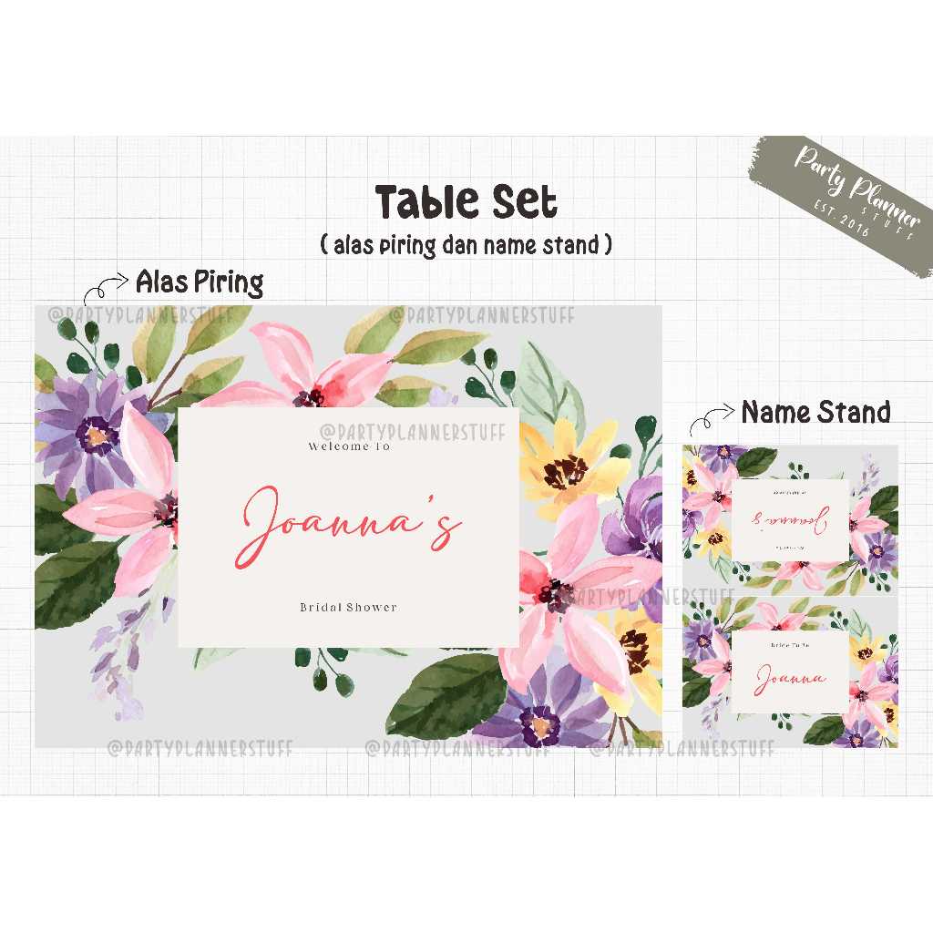 Table set bridal shower floral / table decor bridal shower cantik / table set happy birthday flower 