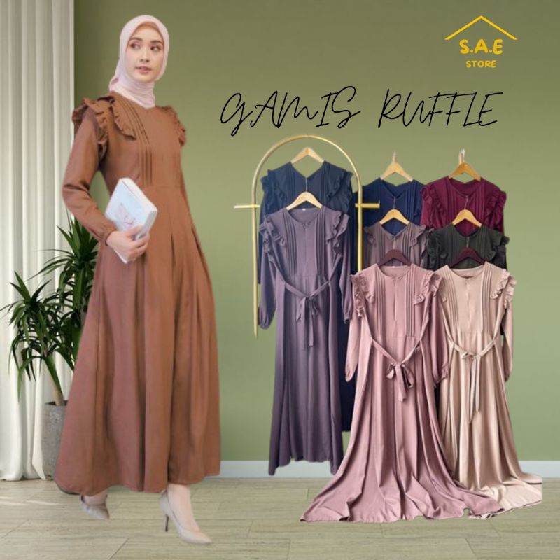 Baju Muslimah Remaja Putri Gamis Polos Simpel Kekinianl Ruffle
