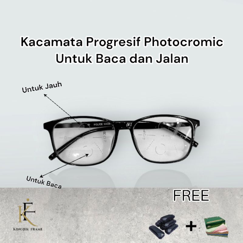 Kacamata Progresif Photocromic Untuk Baca dan Jalan Plus dan Minus Pria Wanita Frame Police Premium