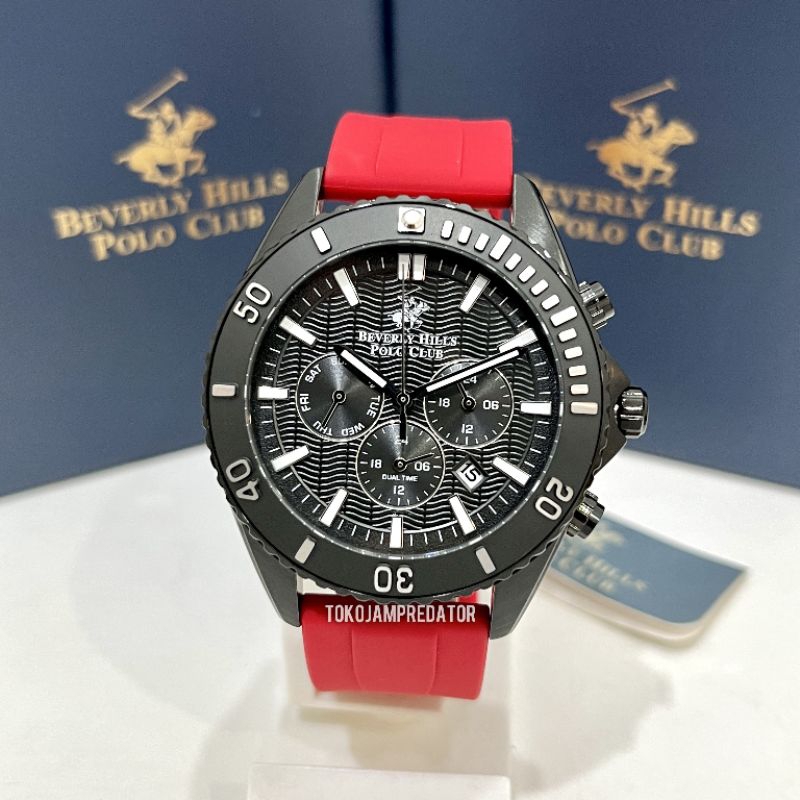 JAM TANGAN PRIA BEVERLY HILLS POLO CLUB BP3277X.658 RED BLACK ORIGINAL