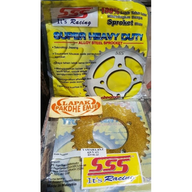 GEAR BELAKANG SSS 428 33 RX KING RXZ JUPITER Z 110 FIZR JUPITER MX NJMX FORCE 1 RXS STEEL GOLD SSS O