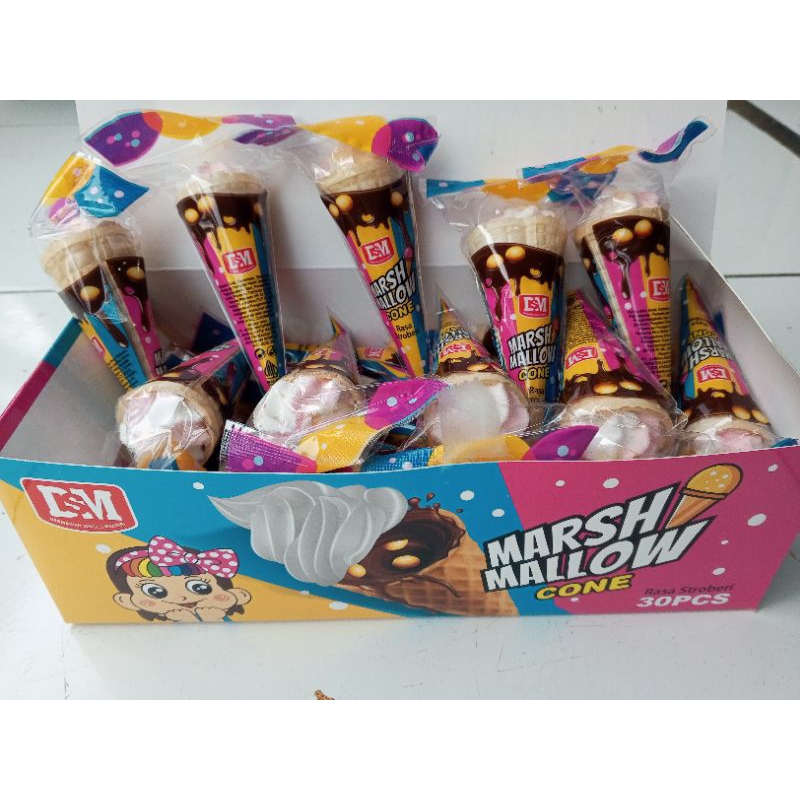 

marshmallow cone rasa stroberi bentuk escrem 1 pak isi 30 pcs