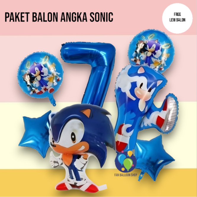 Paket Balon Sonic The Hedgehog Toys Angka / Set Dekorasi Ulang Tahun Sonic The Hedgehog