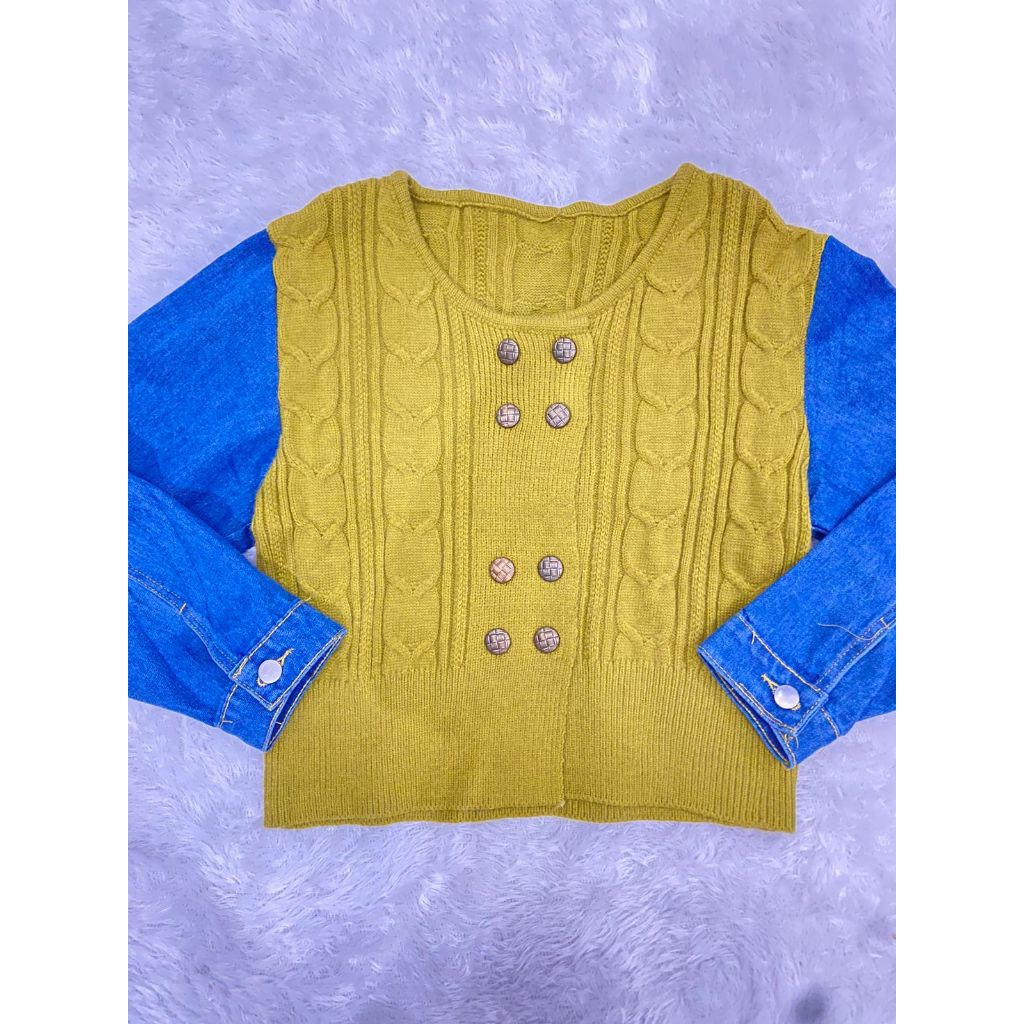 Rajut Cardigan Kombinasi levis Crop